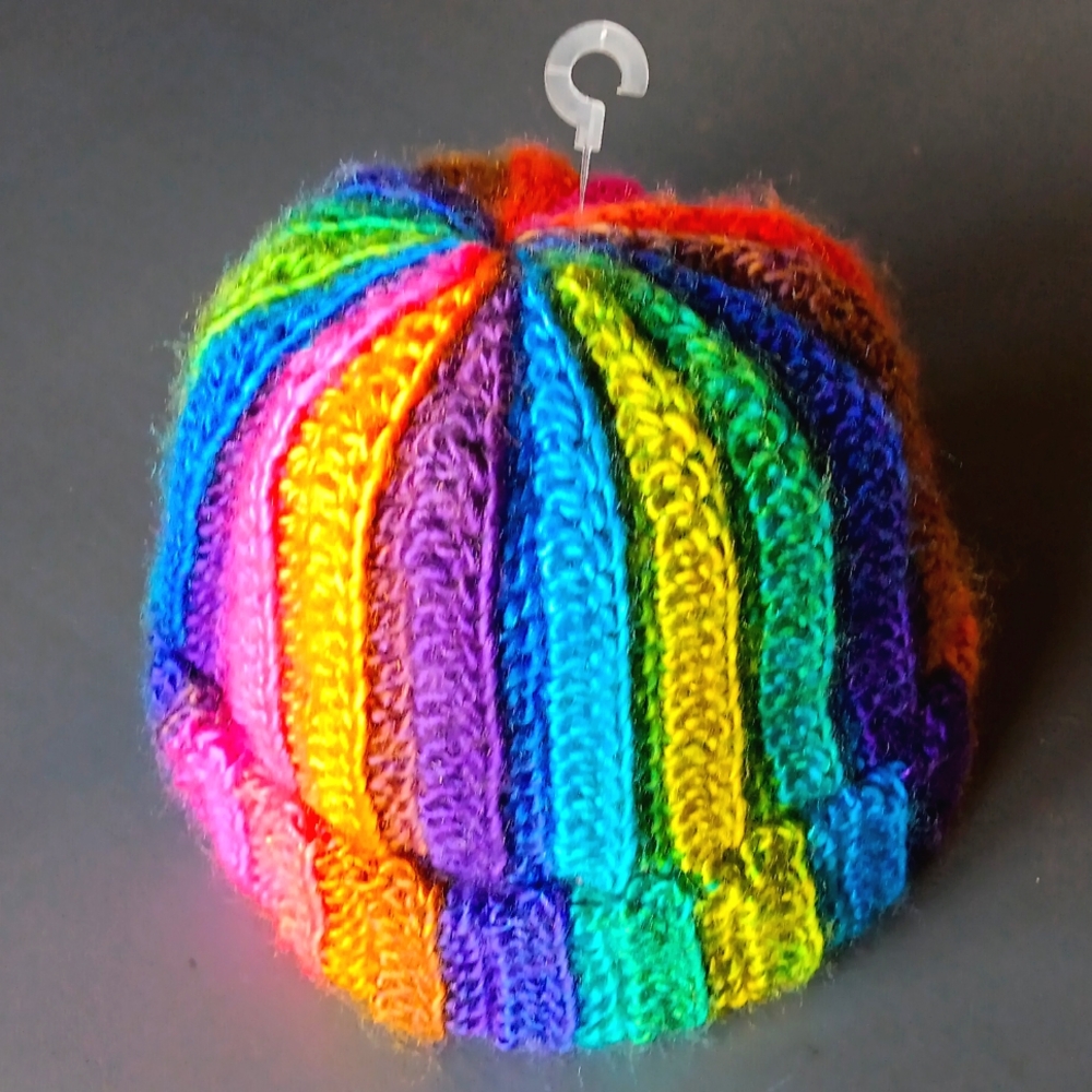 Handmade Hand Crochet Girls Jewel Tones Vertical Striped Winter Beanie Hat OS